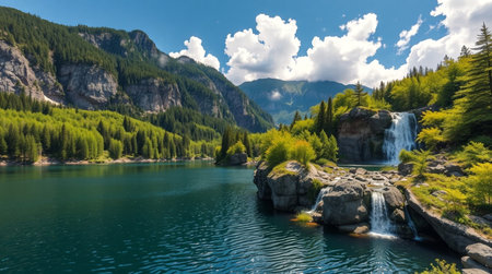 Beautiful lake in the mountains of the Republic of Adygeaの写真素材