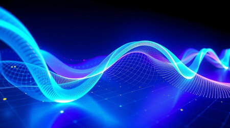3d illustration of abstract digital wave with glowing particles. Technology background