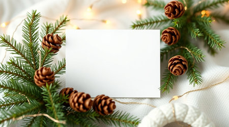 Christmas greeting card mockup. Merry Christmas and Happy Holidays greeting card mockup.の写真素材