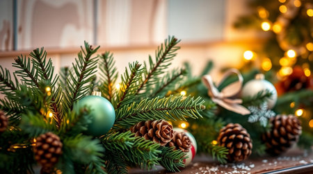 Christmas background. Festive decoration. New Year. Selective focus Holidayの写真素材