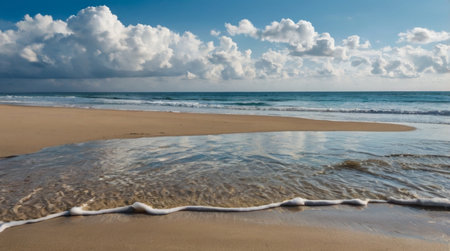 Beautiful seascape with clouds and waves on the beach.の写真素材