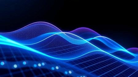 3d rendering of abstract technology digital background. Futuristic wave design.の写真素材