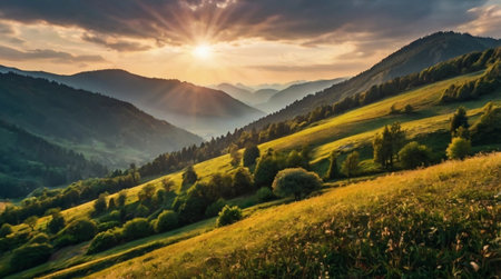 Beautiful summer landscape in the Carpathian Mountains, Ukraine.の写真素材