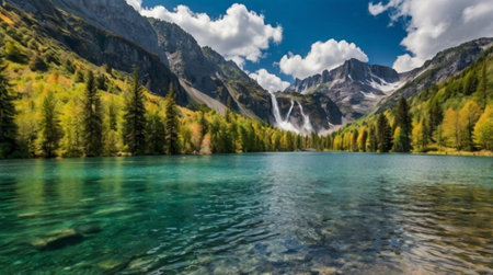 Autumn alpine mountain lake. Mountain lake in the Alps.