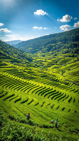Rice Plantation in a scenic valley.の写真素材