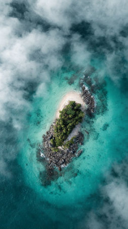 Aerial view of a small island in the middle of the oceanの写真素材