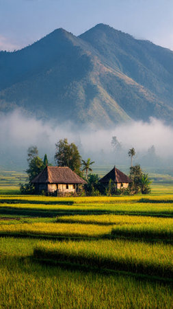 Rice terraces in a rural landscape.の写真素材
