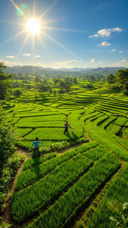 Rice fields on a sunny day.