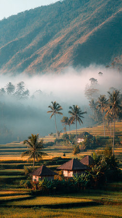 Beautiful rice terraces in Bali at sunrise, Indonesia.の写真素材