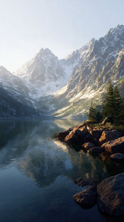 Mountain lake in the morning light, Russia, Siberia, Altai mountains
