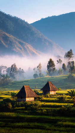 Rice terraces in the morning at Bali island, Indonesiaの写真素材