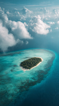 Aerial view of a small island in the Indian Ocean, Maldivesの写真素材