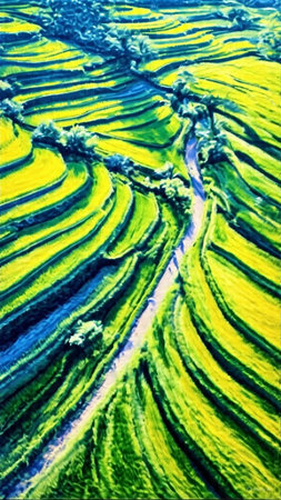 Terraced rice field in the countryside of Vietnam. Digital painting.の写真素材