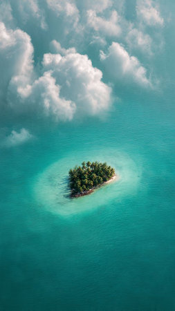 Aerial view of a small island in the middle of the sea.の写真素材