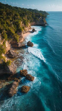 Aerial view of beautiful beach and sea in Bali island, Indonesiaの写真素材