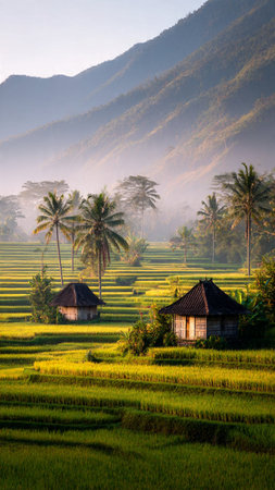 Rice fields on terraced landscape.の写真素材