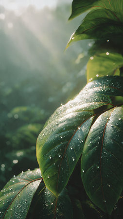 Morning dew on the leaves of a ficus benjamina
