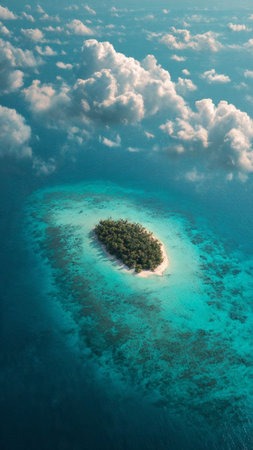 Aerial view of a small island in the Indian Ocean, Maldivesの写真素材