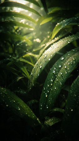 Water drops on green leaves after the rain. Selective focus.