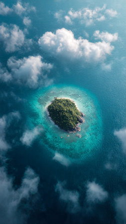 Aerial view of a small island in the middle of the sea.の写真素材