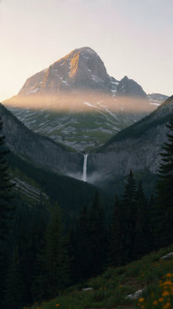 Waterfall in Glacier National Park, Montana, United States of Americaの写真素材