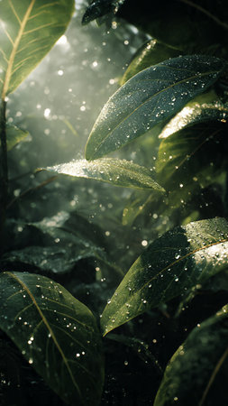 Morning dew on the leaves of a tea tree. Selective focus.の写真素材