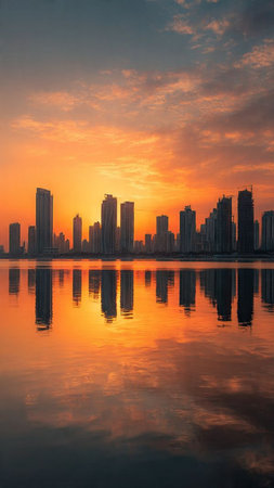 Sunset in the city of Dubai, United Arab Emirates, Middle East