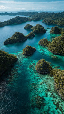 Aerial view of tropical islands in the sea.の写真素材
