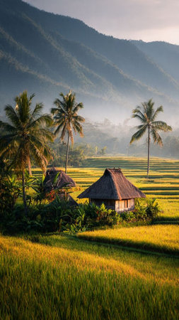 Rice terraces in Bali, Indonesia. Rice fields at sunset.の写真素材