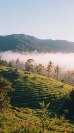 Landscape of rice terraces at sunriseの写真素材