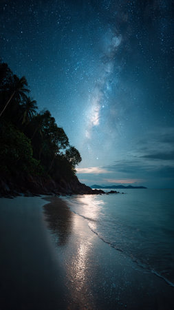 Milky Way over the sea with starry sky in the backgroundの写真素材