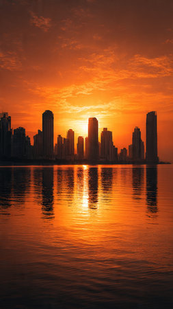 Beautiful sunset over skyscrapers in Dubai Marina. UAE.の写真素材