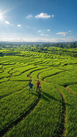 Rice terraces in Bali, Indonesia. Rice fields are one of the main tourist attractions in Bali.の写真素材