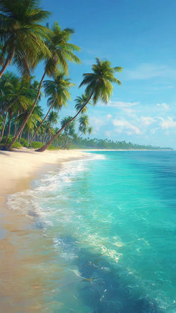 Tropical beach with coconut palm trees and turquoise water