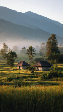 Rice paddies in the morning.の写真素材