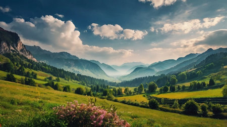 Beautiful summer landscape in the mountains. Carpathians, Ukraine, Europeの写真素材