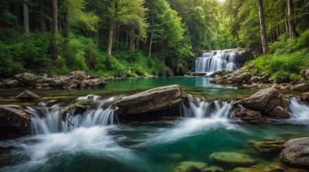 Beautiful waterfall in the forest. Long exposure photo. Beautiful landscape.