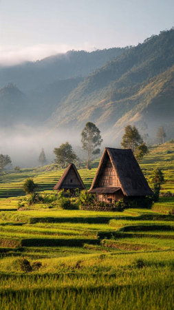 Rice field in the morning at Mu Cang Chai, YenBai, Vietnamの写真素材