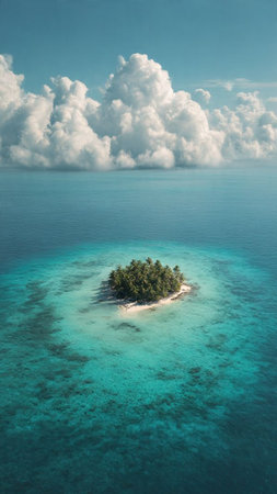 Aerial view of a small island in the Indian Ocean, Maldivesの写真素材