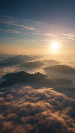 Sunrise over the sea of clouds at Phu Chi Fa, Thailandの写真素材