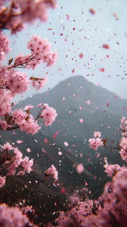cherry blossom and mountain in the morning, Chiang Mai, Thailandの写真素材
