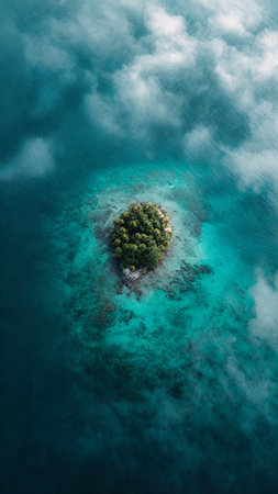 Aerial view of a small uninhabited island in the sea