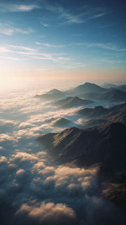 Beautiful sunrise over the clouds in the mountains. Landscape.の写真素材