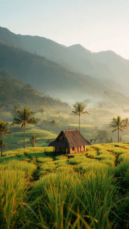Rice terraces at sunrise in Bali, Indonesia, Asiaの写真素材