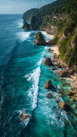 Aerial view of beautiful beach in Nusa Penida, Bali, Indonesiaの写真素材