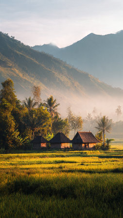 Rice field in the morning at Mae Salong, Thailand.の写真素材