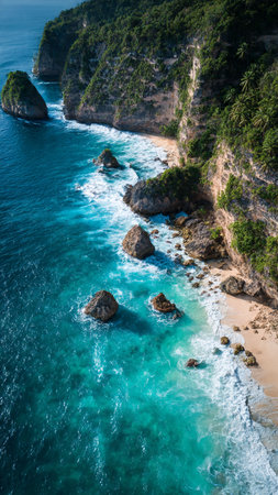 Aerial view of beautiful beach in Nusa Penida, Bali, Indonesiaの写真素材