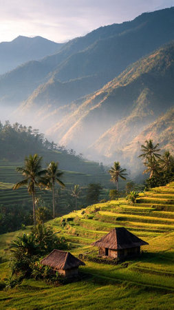 Rice fields on terraced of Bali island, Indonesia.の写真素材