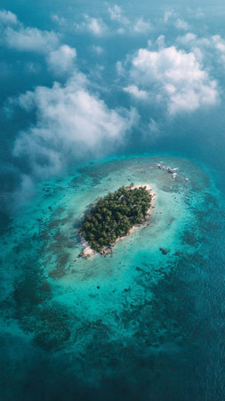 Aerial view of a small island in the Indian Ocean, Maldivesの写真素材