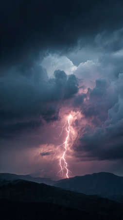 Lightning in stormy sky. Thunderstorm and lightning strike.の写真素材